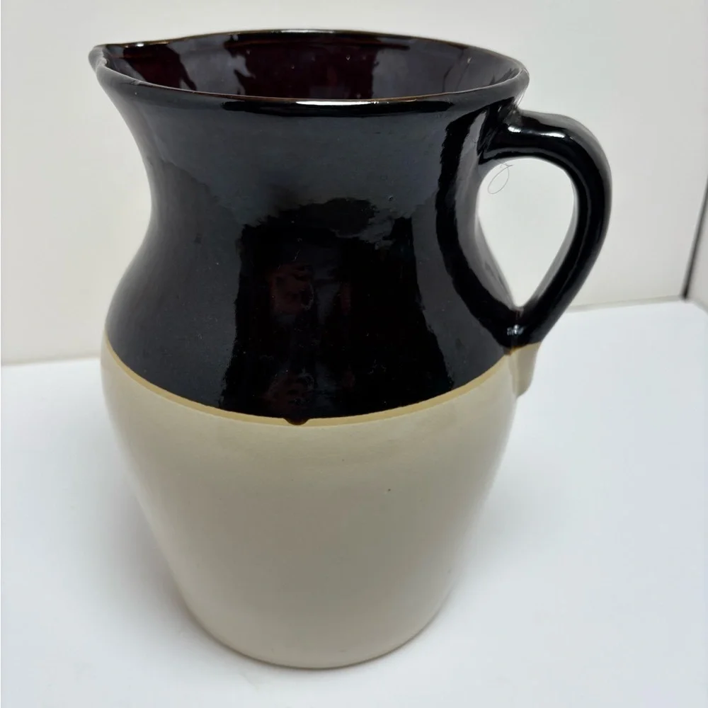 Vintage 1970s Two Tone Pottery Pitcher Made in USA